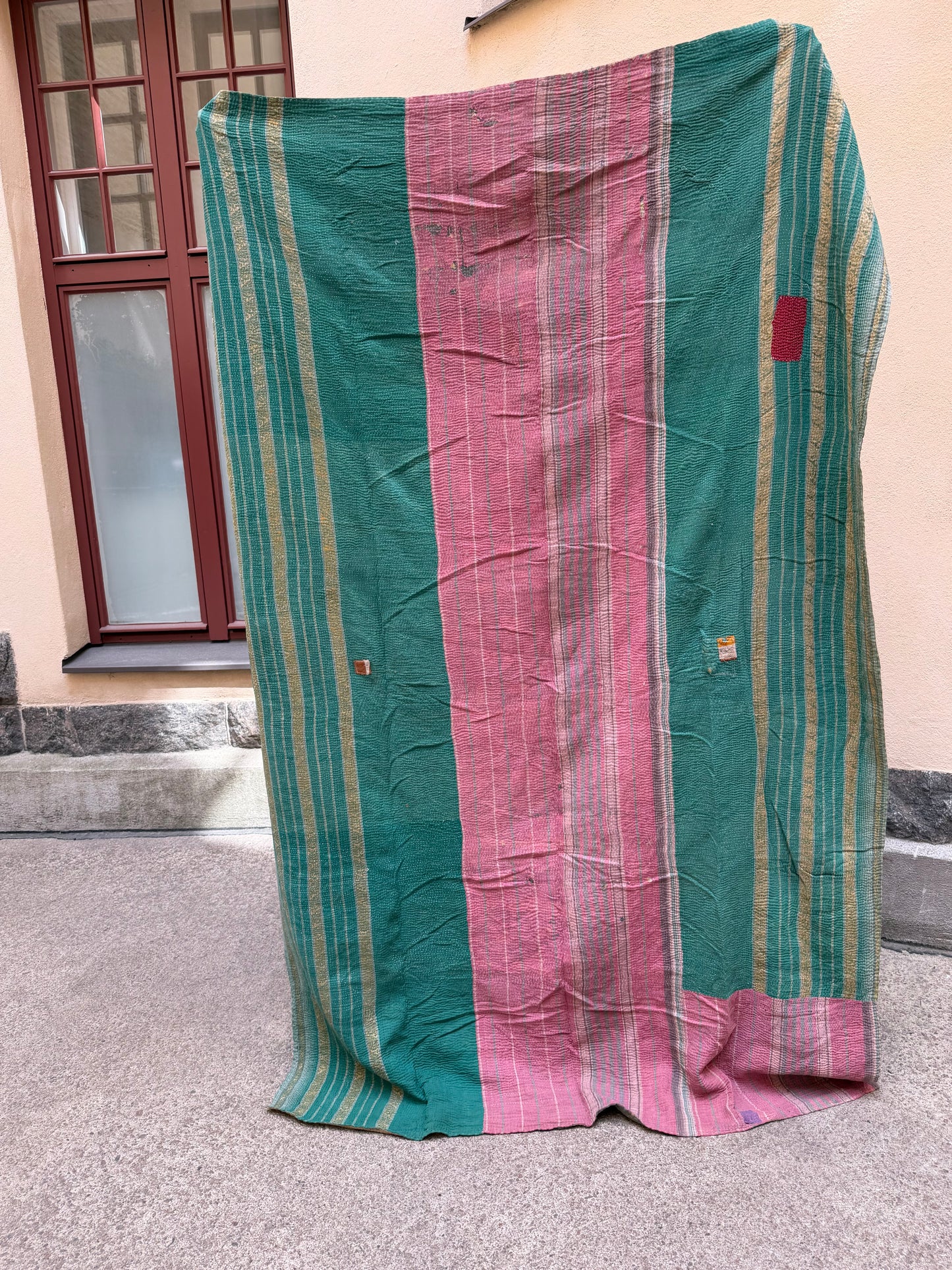 Kantha Quilt green / pink