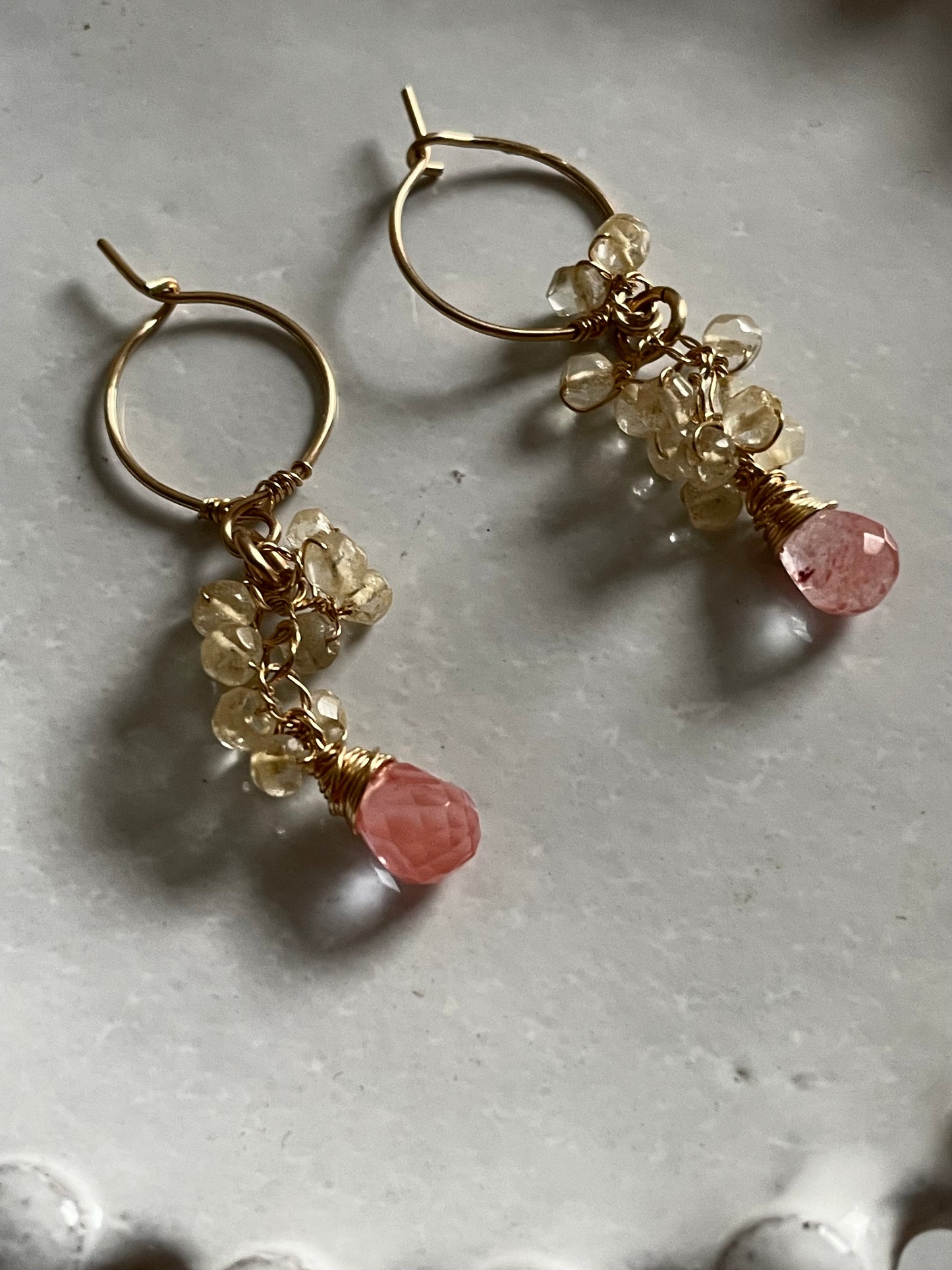 Gemstone Cluster Earring Cherry Quartz