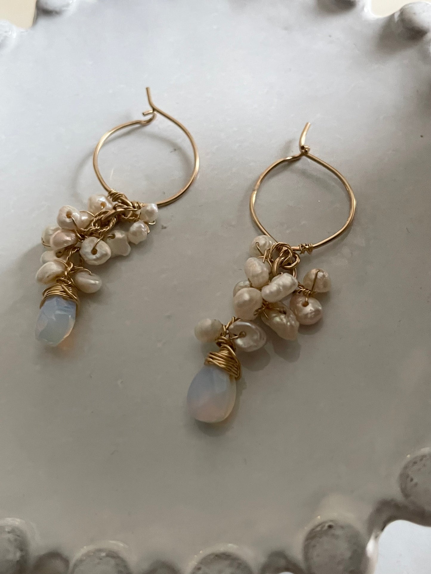 Gemstone Cluster Earring Pearl