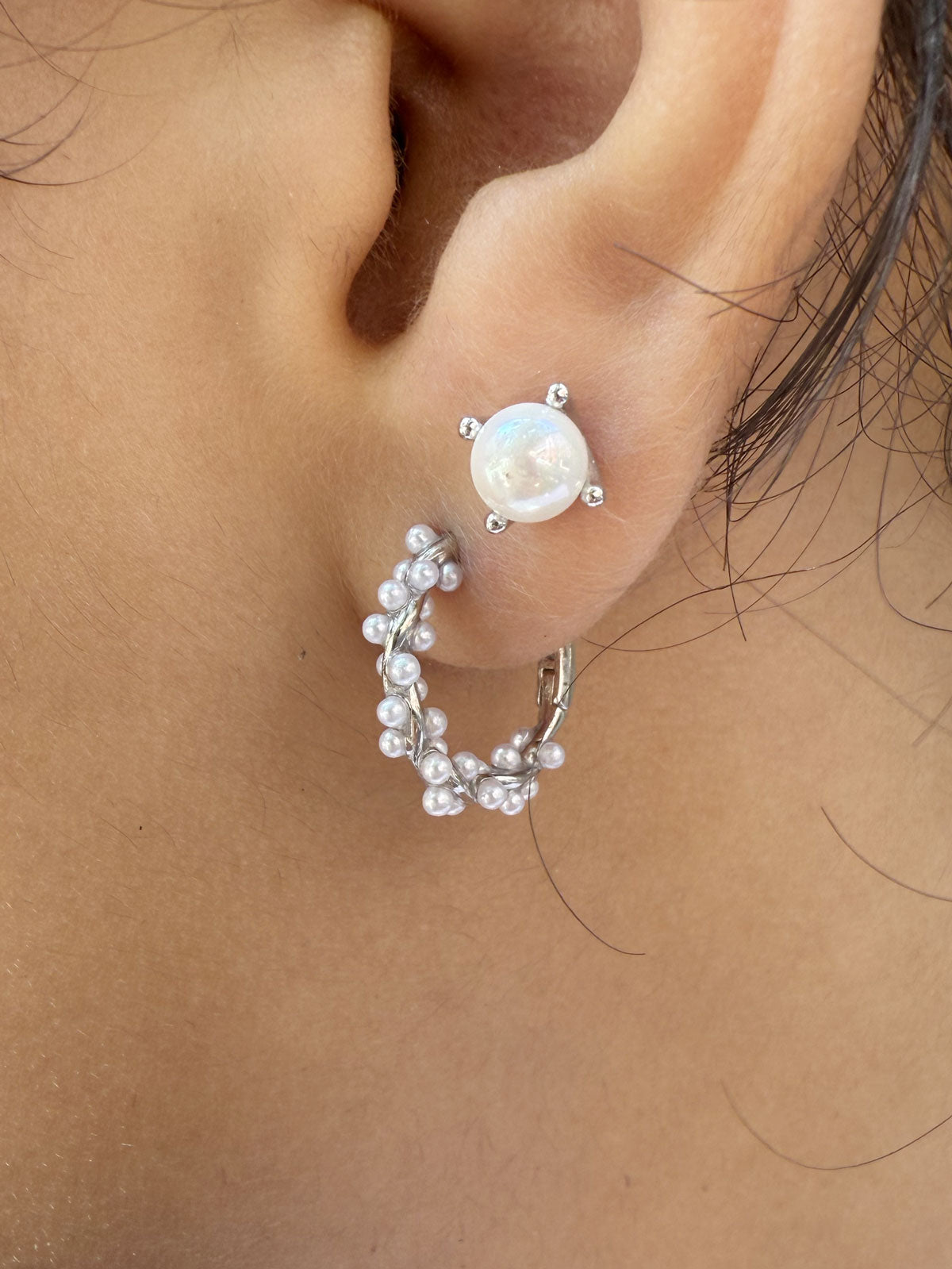 Ava Pearl Hoop Silver
