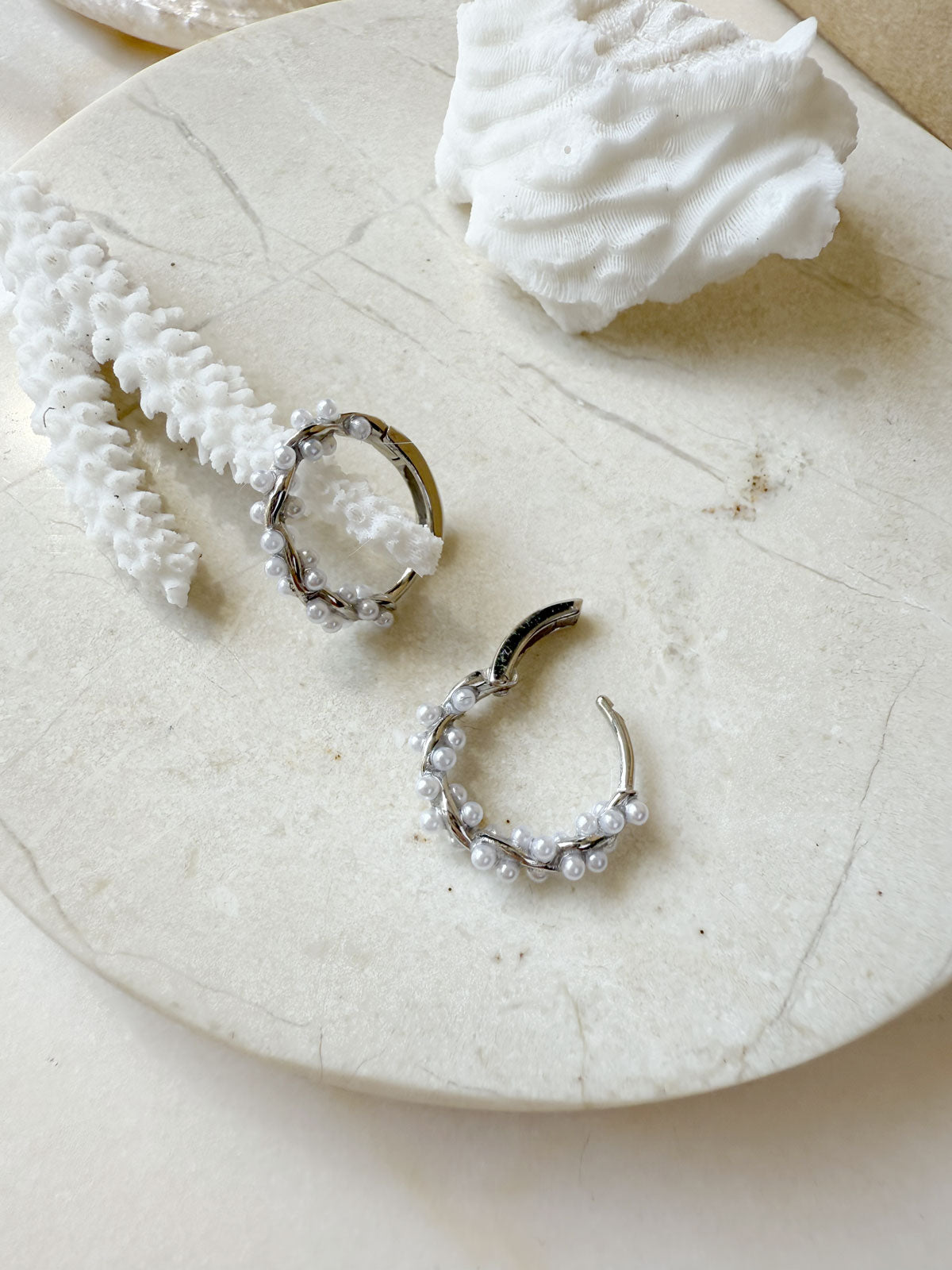 Ava Pearl Hoop Silver
