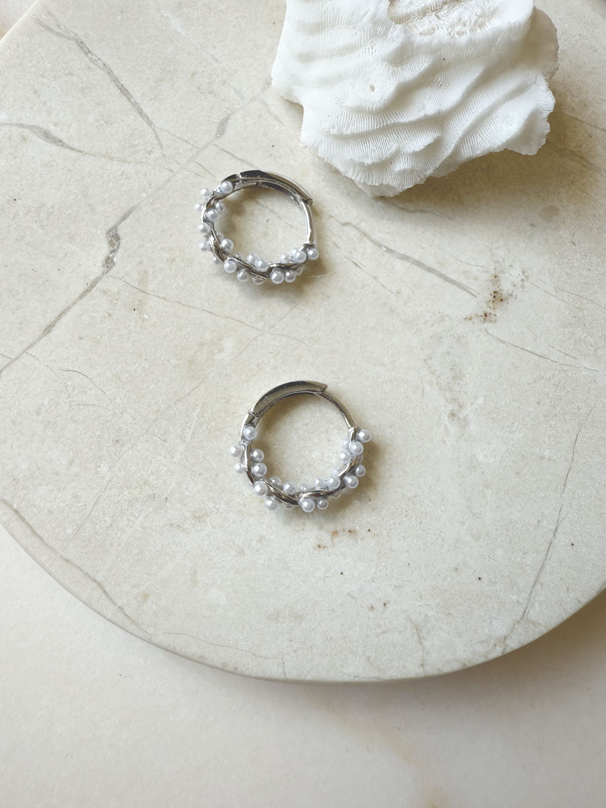 Ava Pearl Hoop Silver