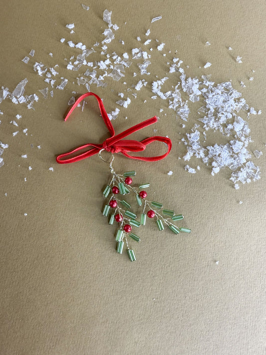 Beaded fir branch ornament