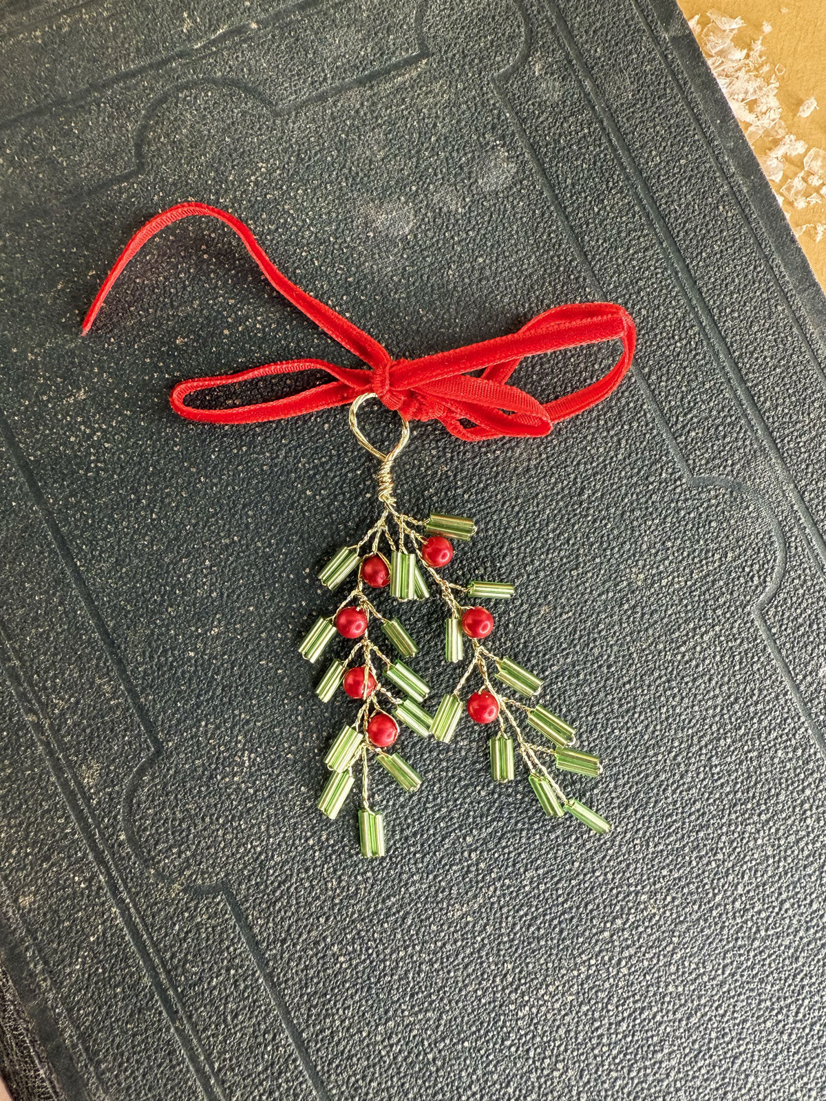 Beaded fir branch ornament