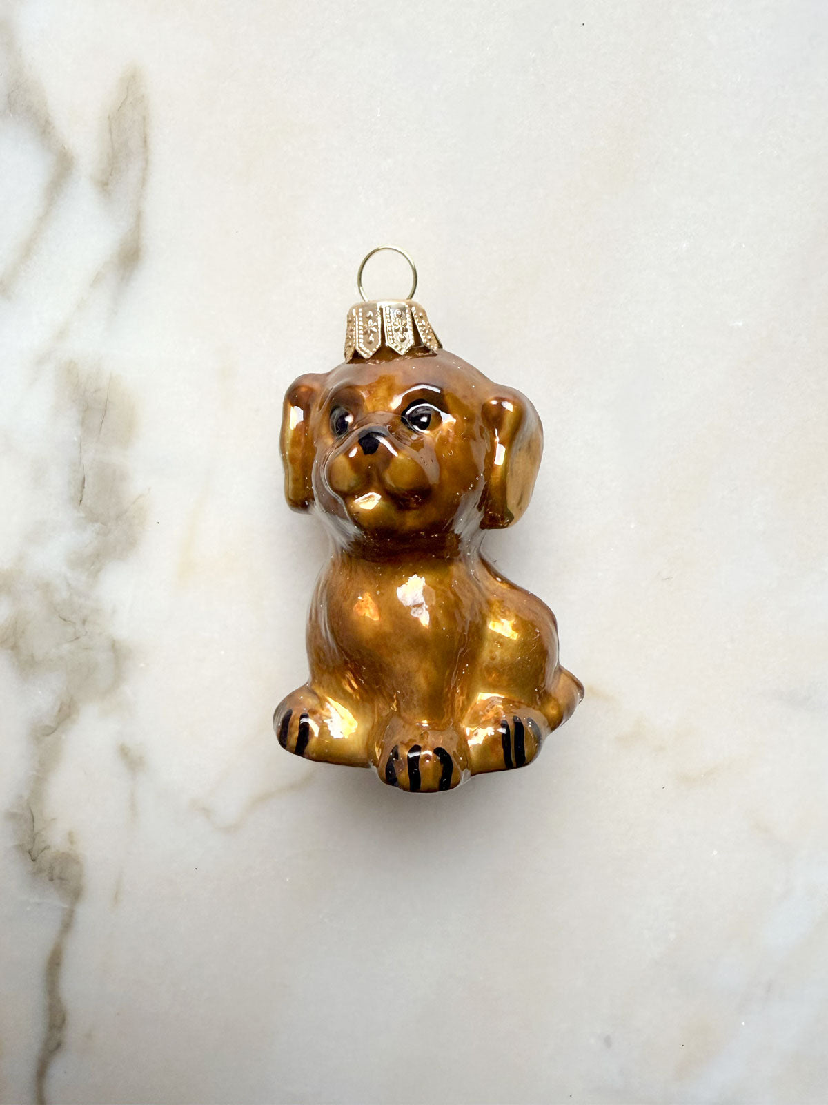Brown glossy dog ornament