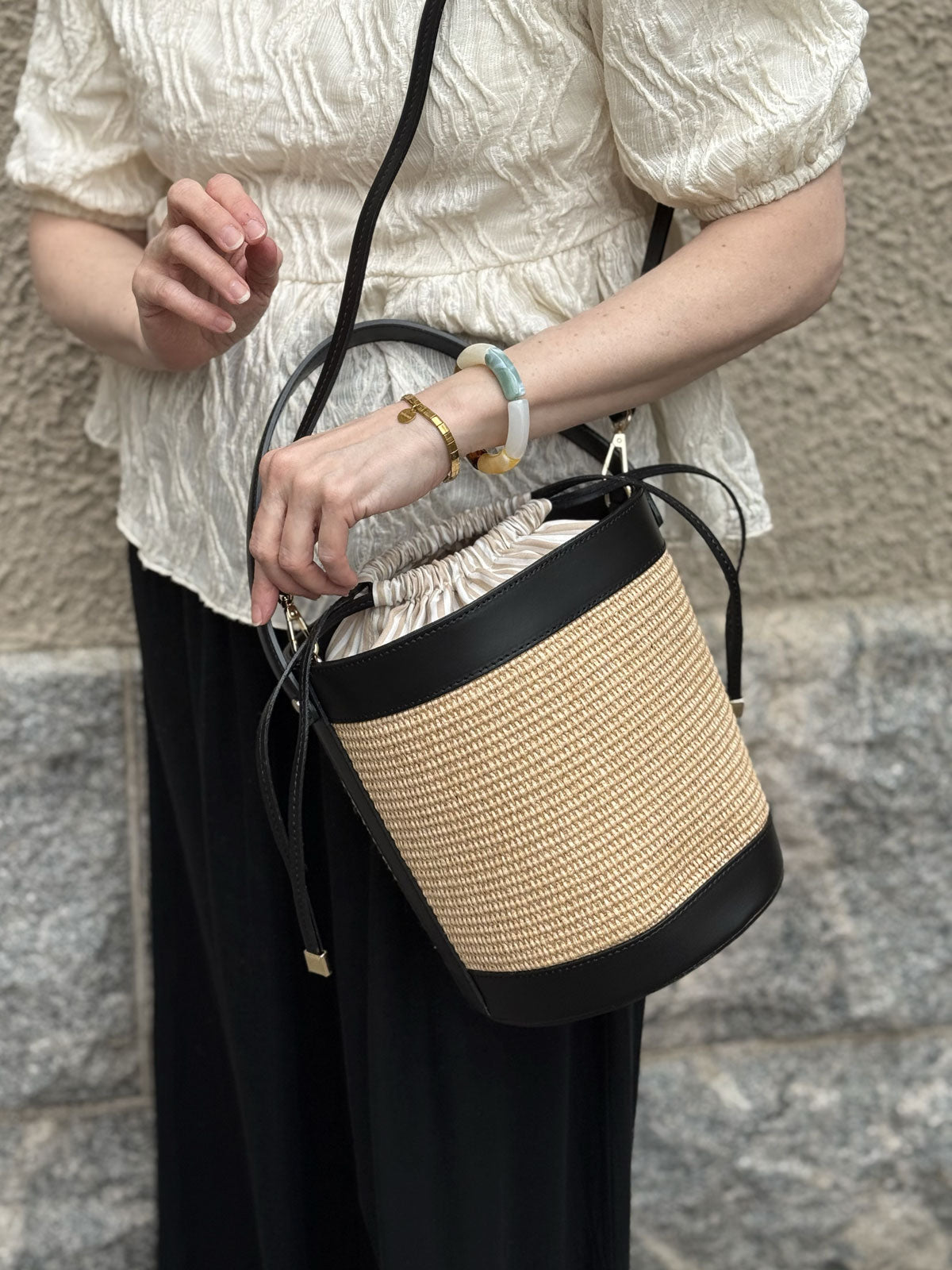 Raffia Bucket Bag Large