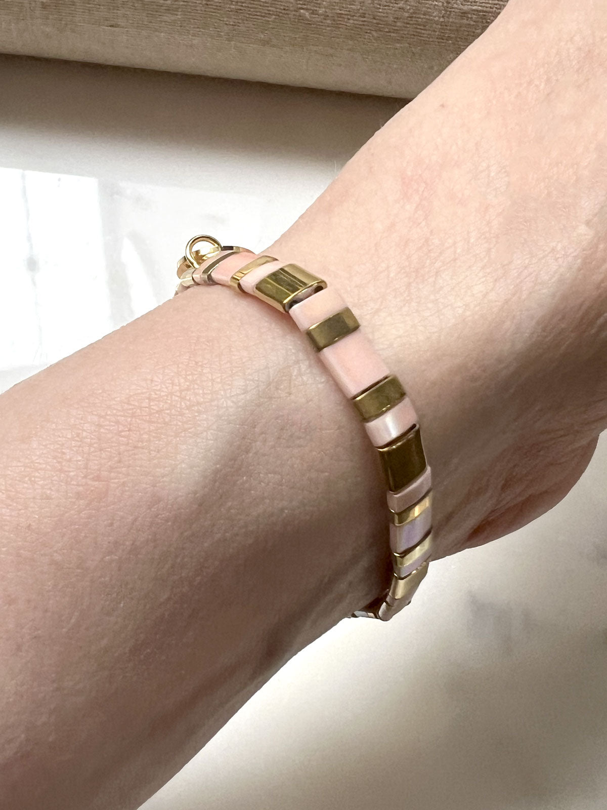 Glass tile bracelet blush-gold