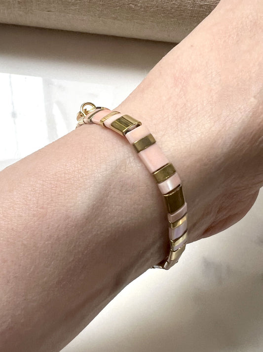 Glass tile bracelet blush-gold