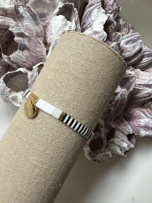 Glass tile bracelet white-black-gold
