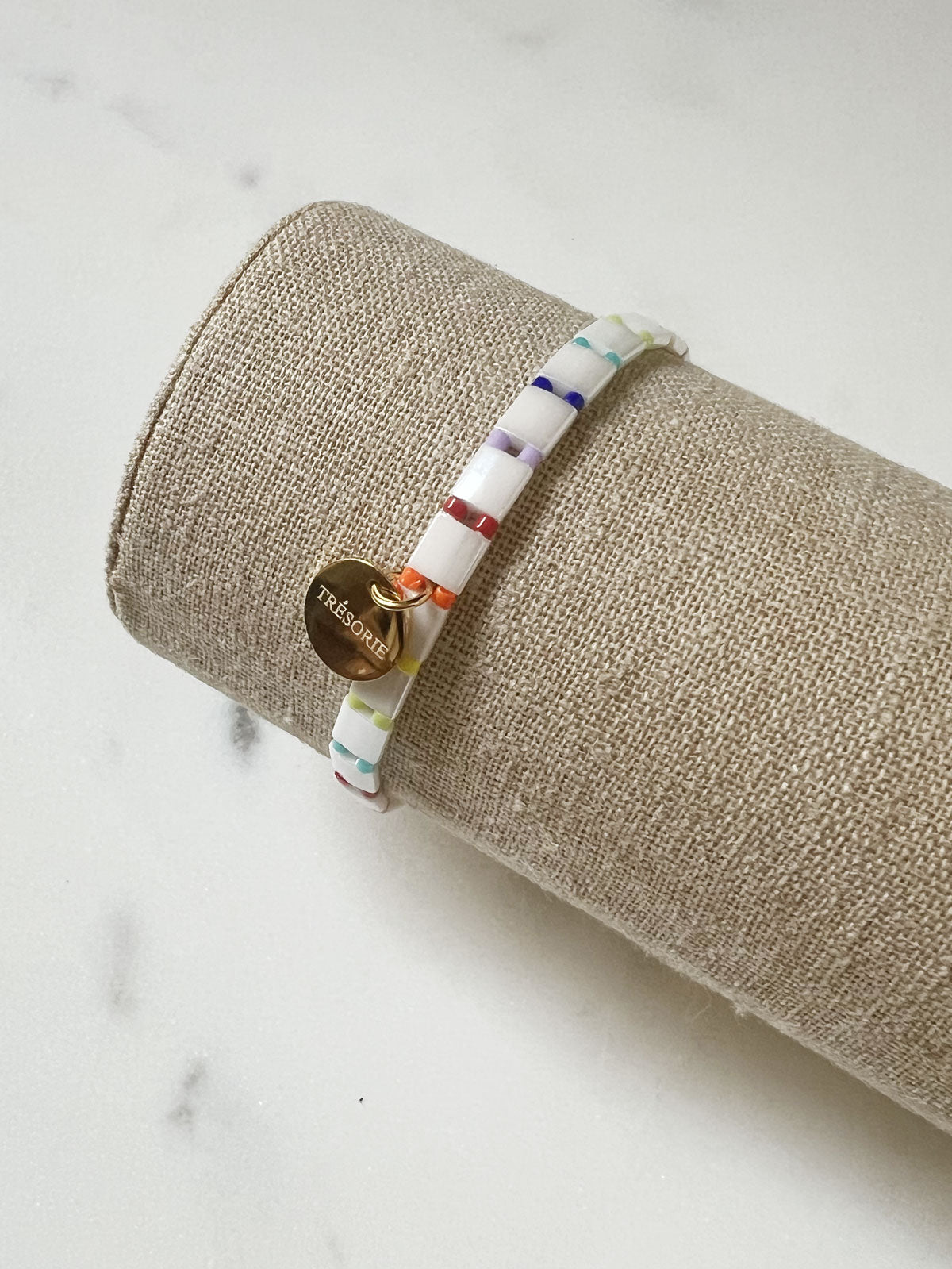Glass tile bracelet white + rainbow