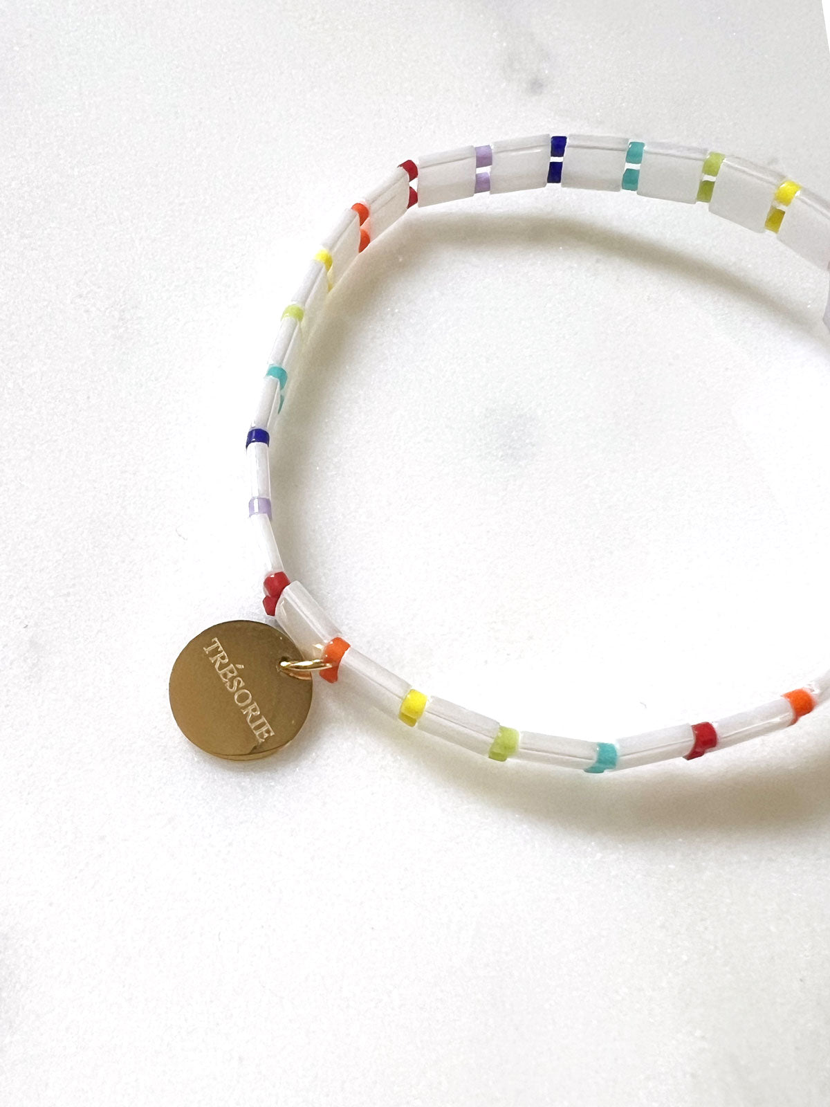 Glass tile bracelet white + rainbow
