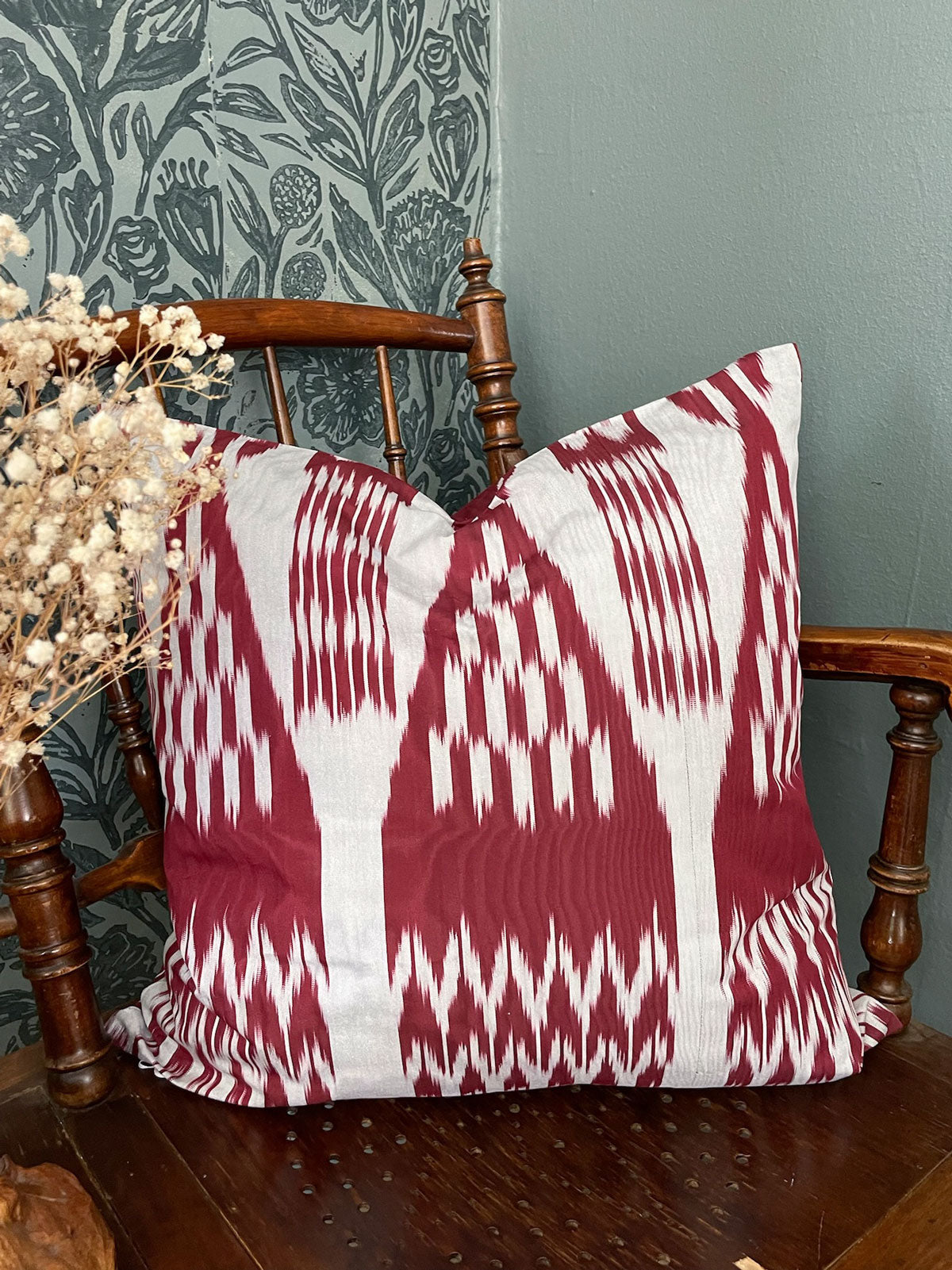 Ikat cushion cover burgundy & gray 50 x 50 cm
