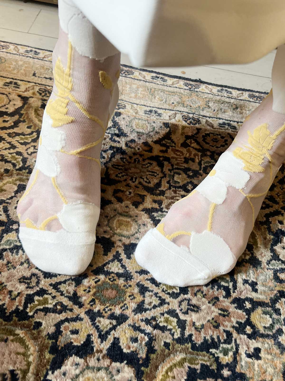 Jacquard Mesh Socks White Anemone