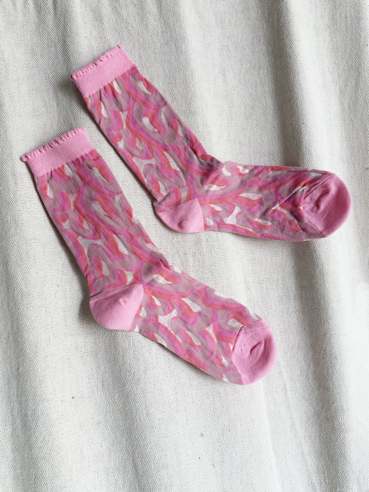 Jacquard Mesh Socks Loop Pink