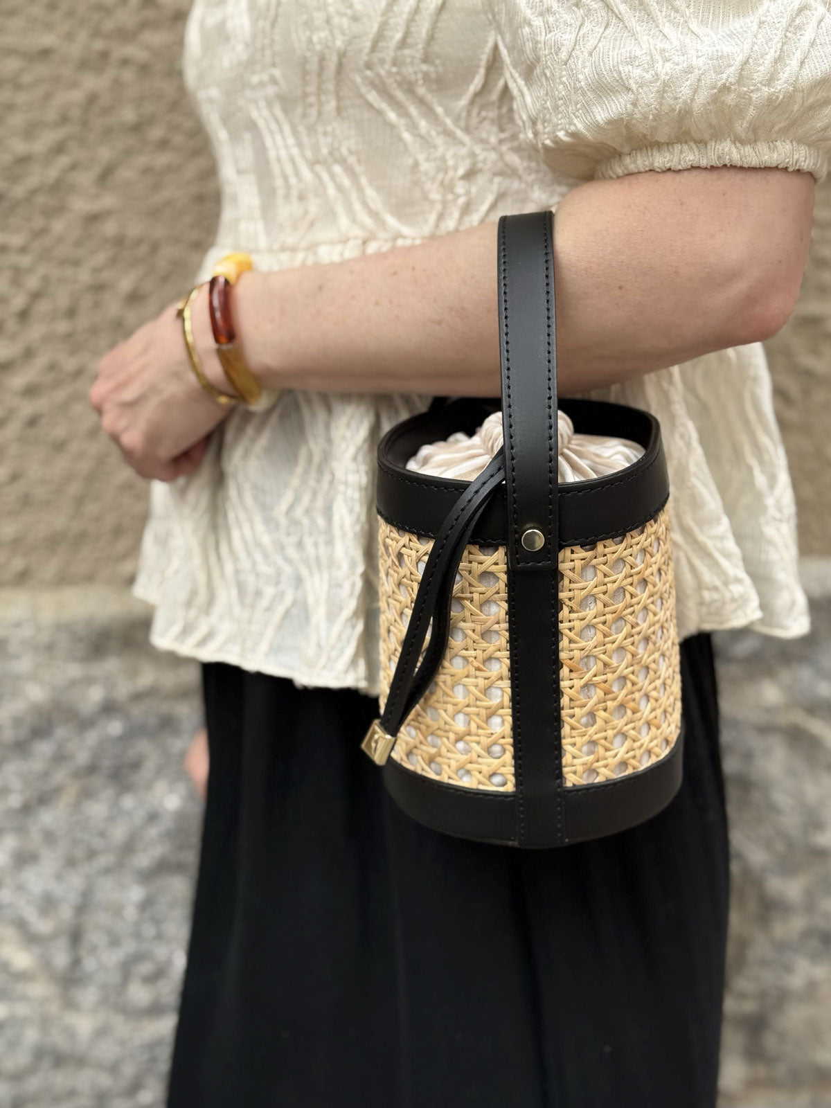 Rattan Bucket Bag Black Small
