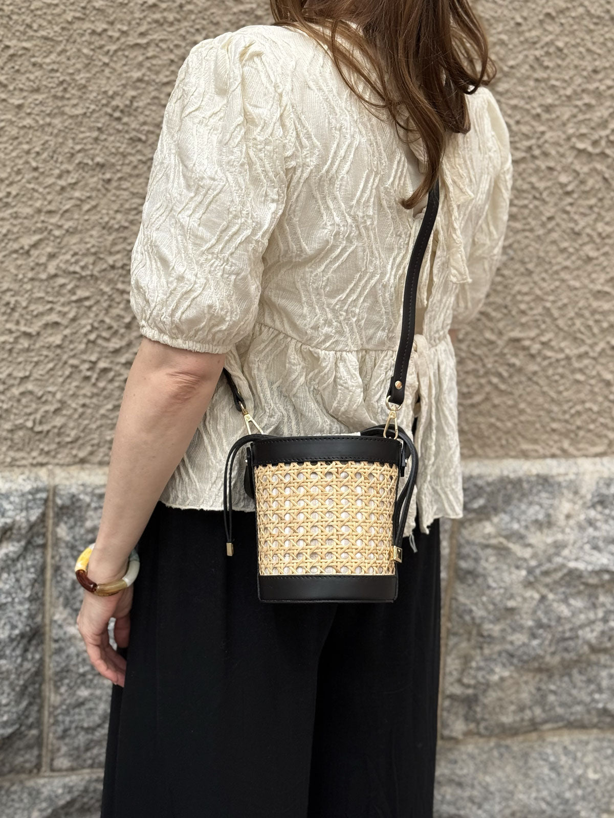 Rattan Bucket Bag Black Small