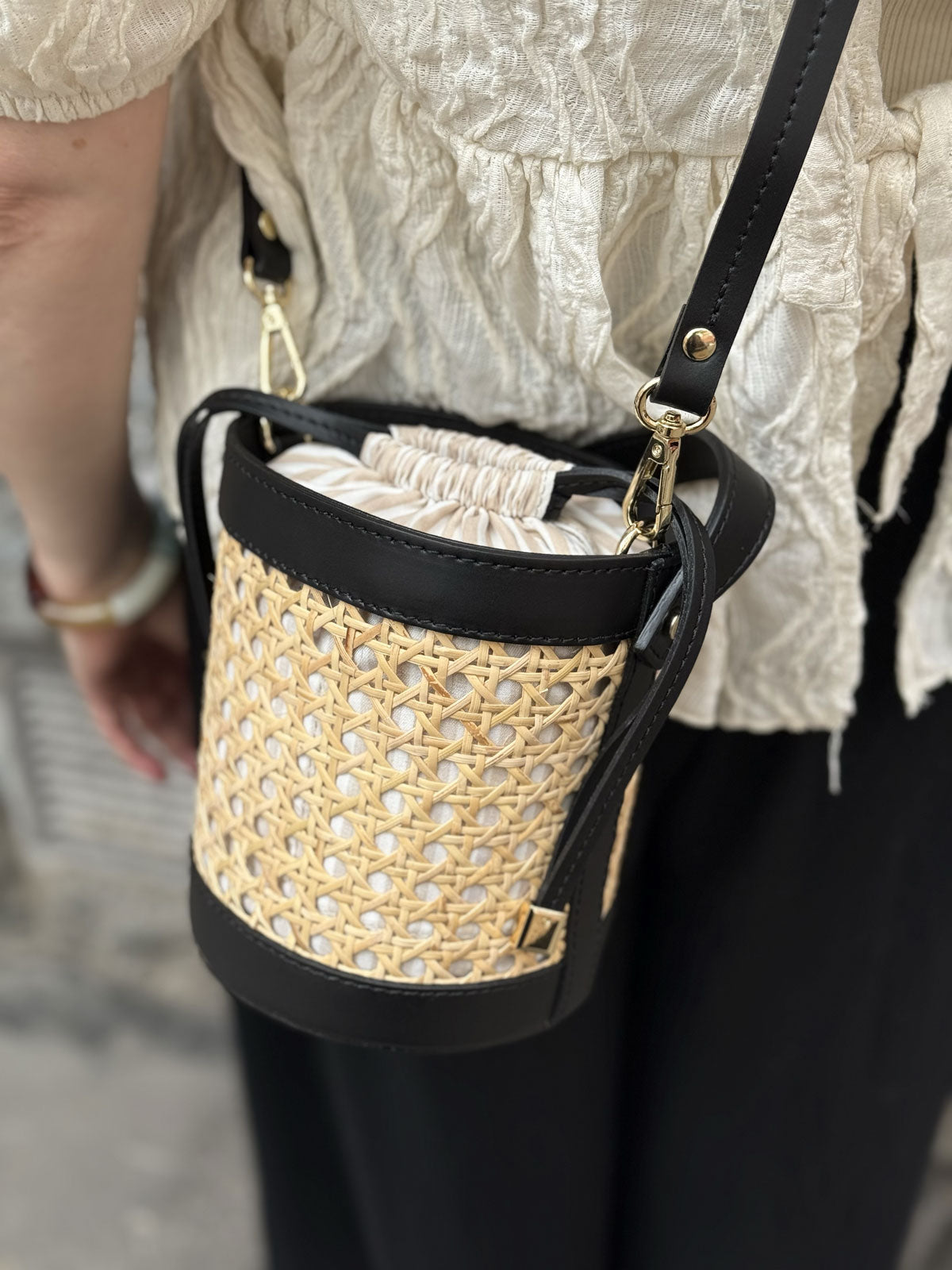 Rattan Bucket Bag Black Small