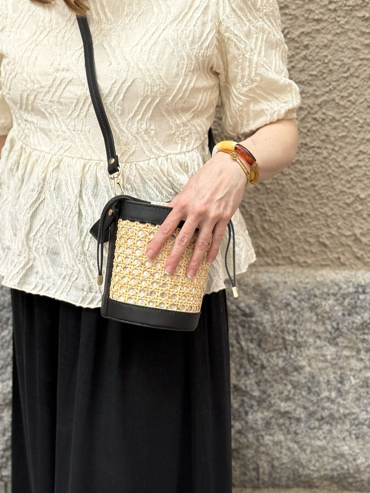 Rattan Bucket Bag Black Small