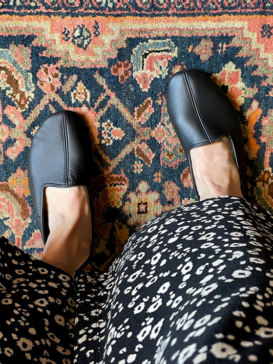 Ingeborg Leather Slippers, Black