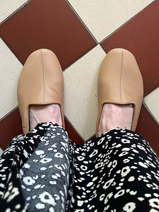 Ingeborg Leather Slippers, Camel
