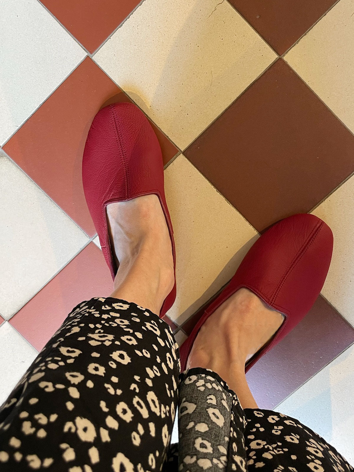 Ingeborg Leather Slippers, Burgundy Red