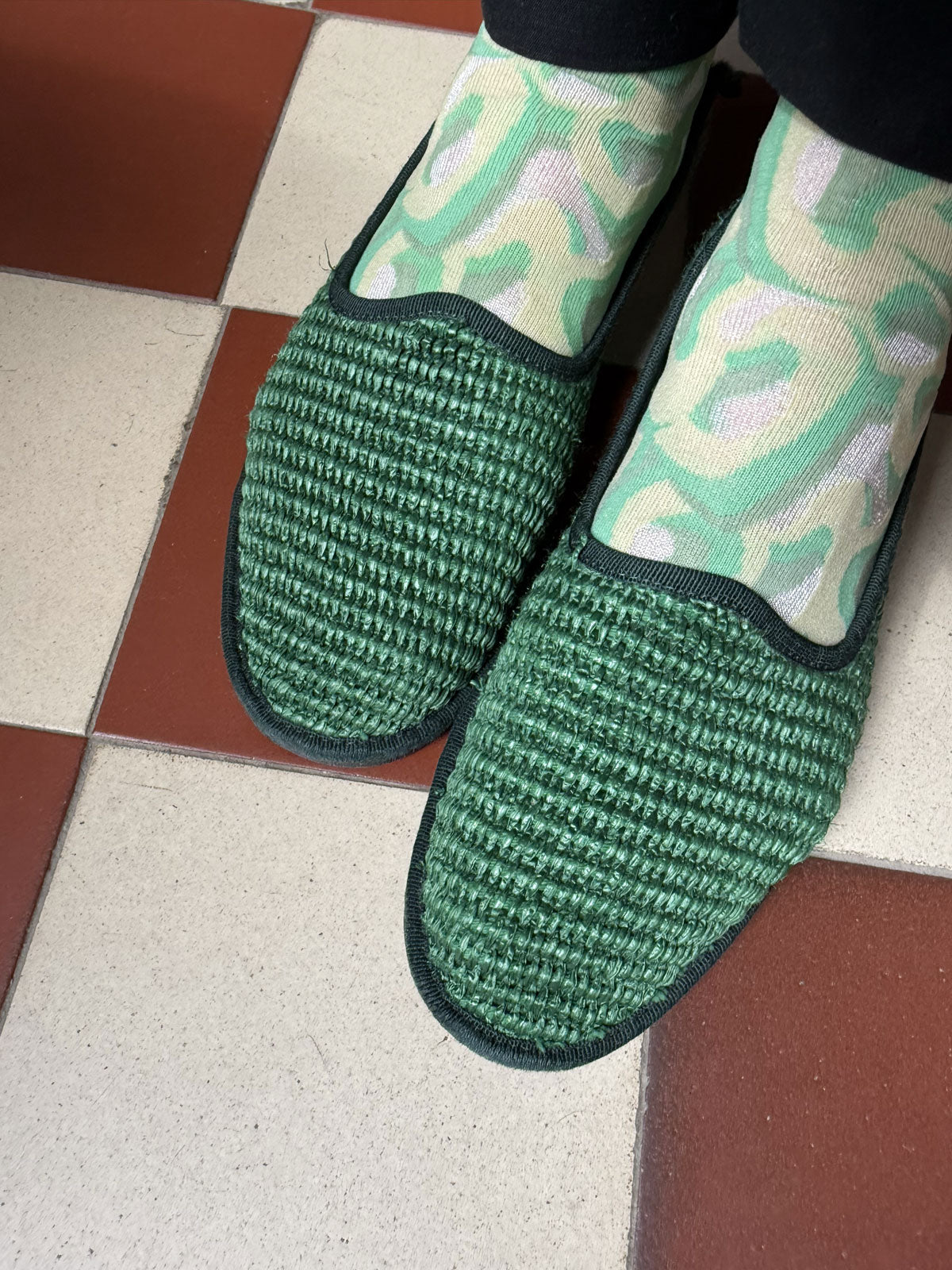 Jacquard Mesh Socks Loop Green