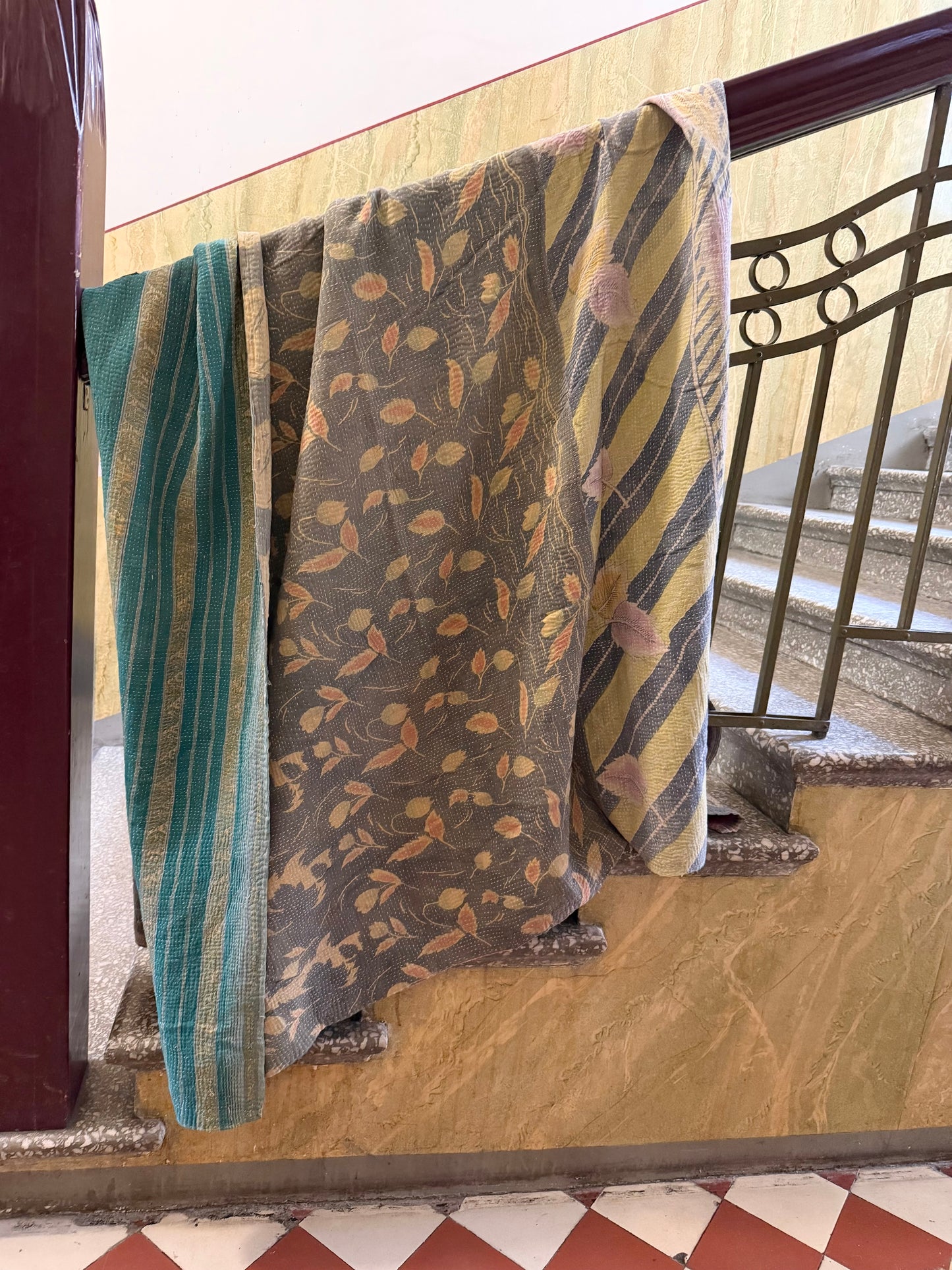 Kantha Quilt green / pink