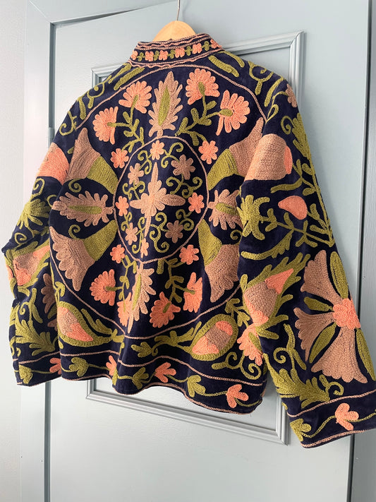 Paloma Velvet Jacket - Night Blue - Orange