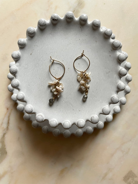 Gemstone Cluster Earring Pearl & Labradorite