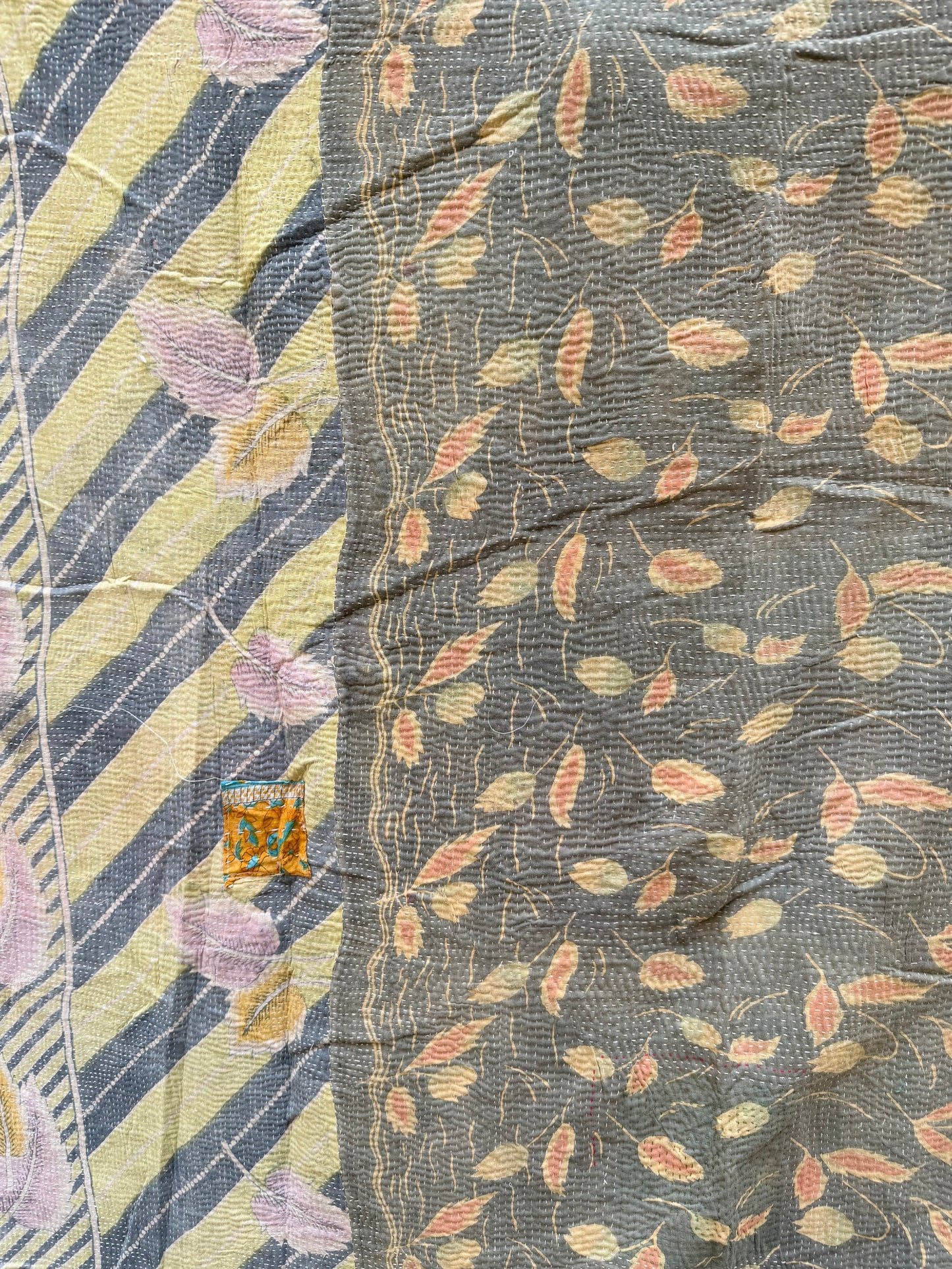 Kantha Quilt green / pink
