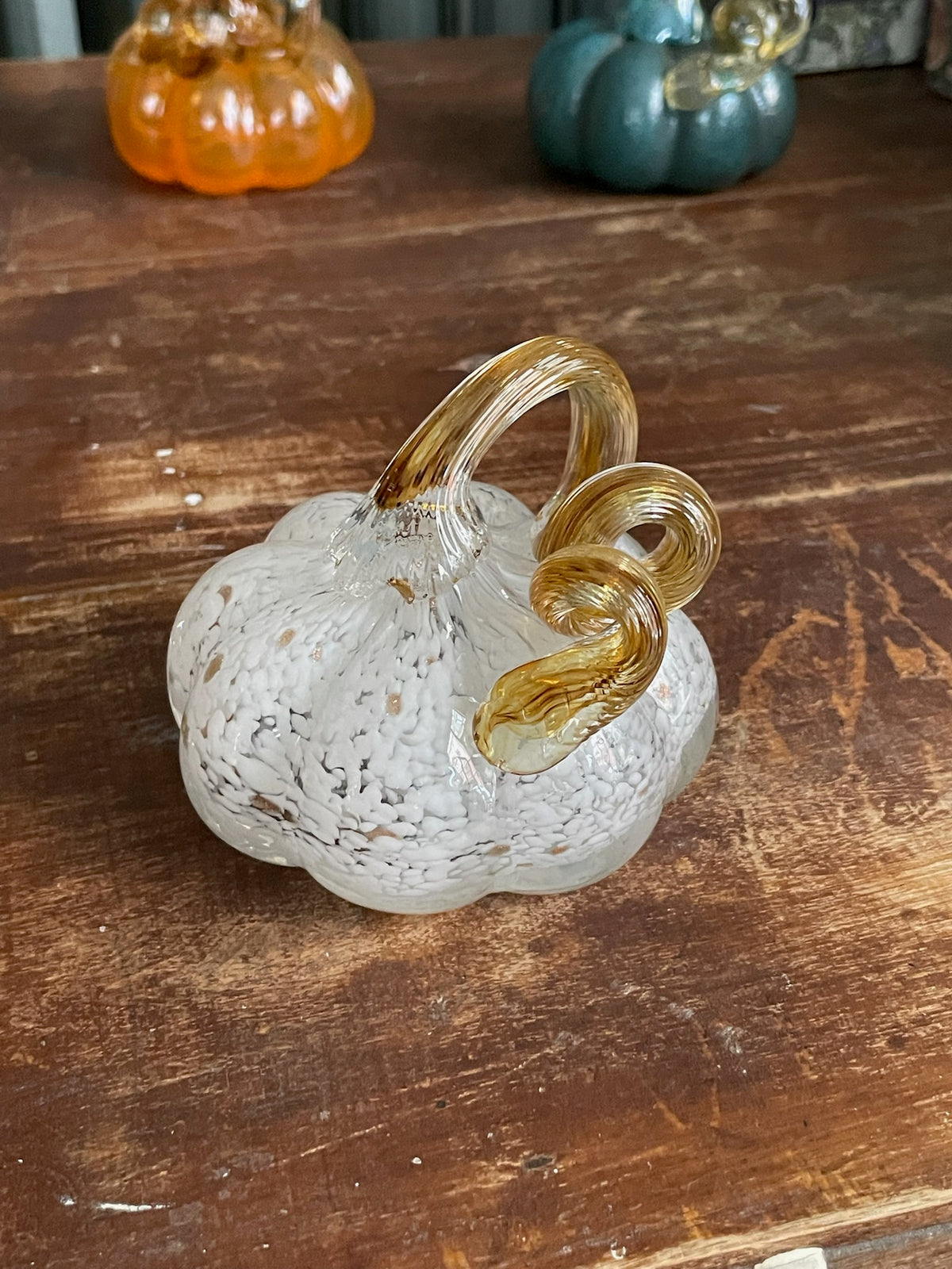 Large glass pumpkin ornament White