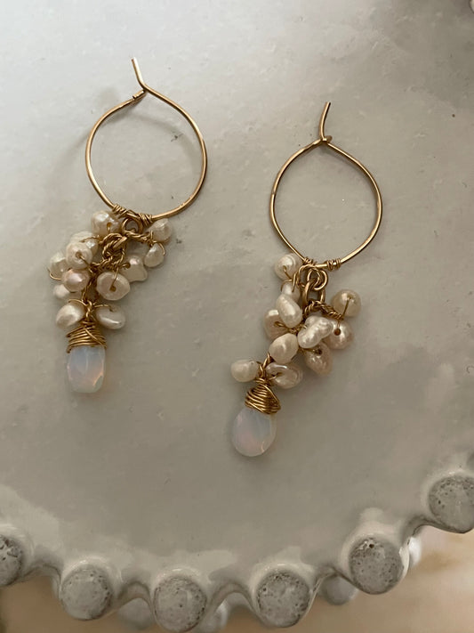 Gemstone Cluster Earring Pearl