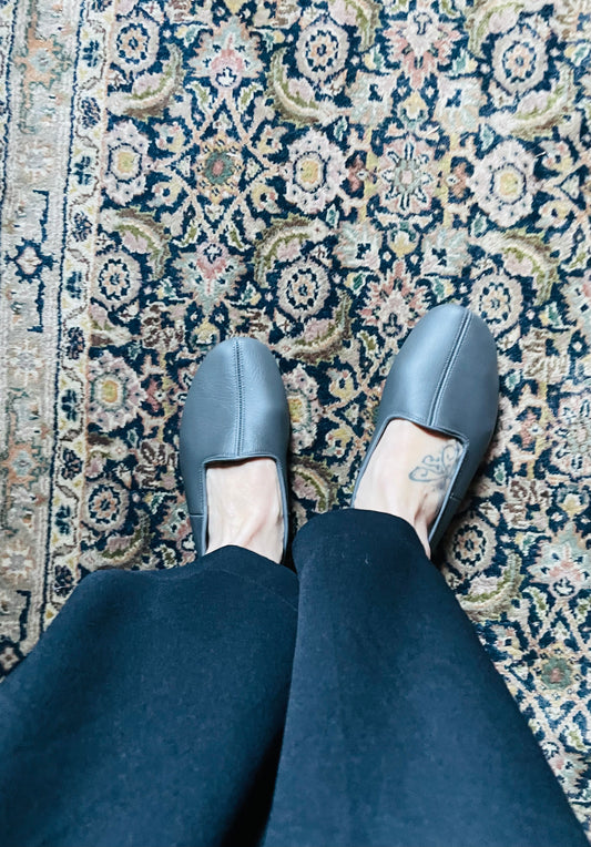 Ingeborg Leather Slippers, gray