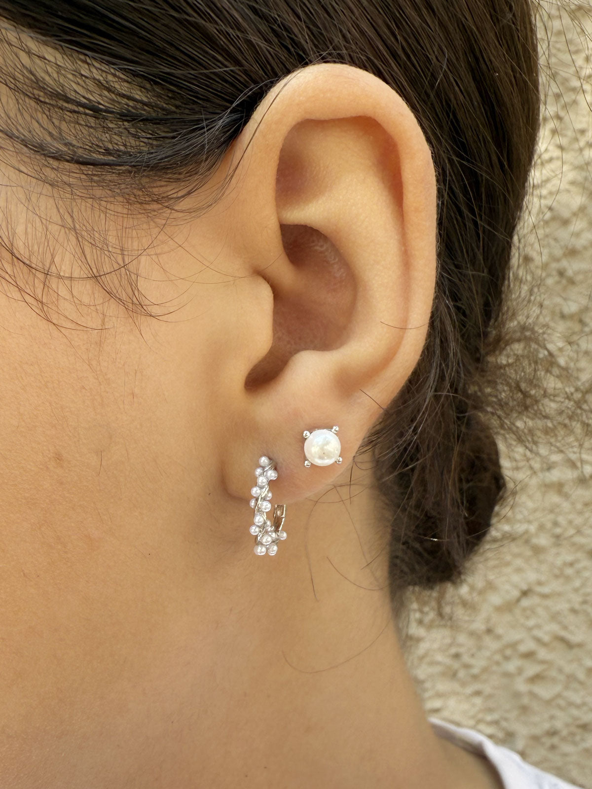 Ava Pearl Hoop Silver
