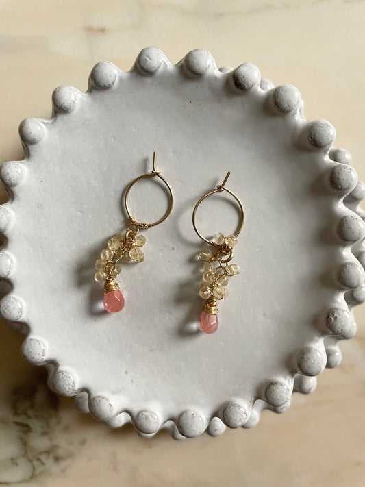 Gemstone Cluster Earring Cherry Quartz