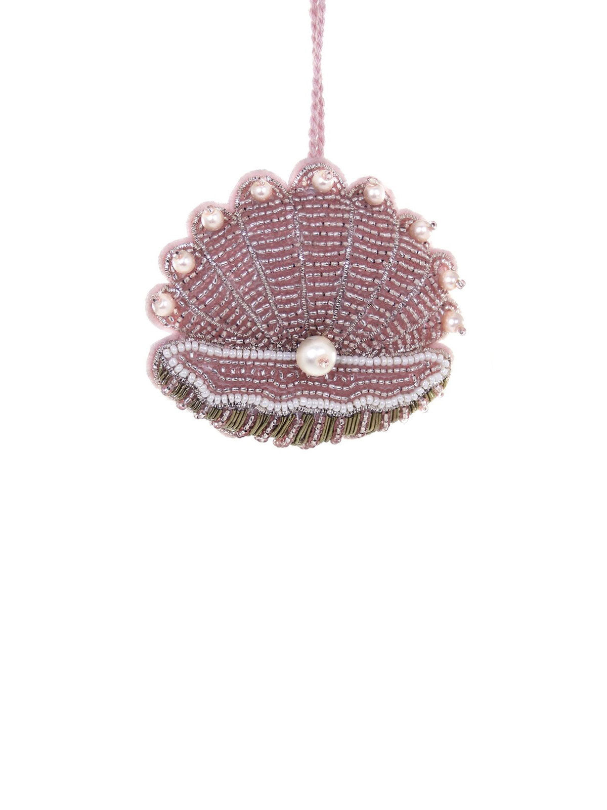 Beaded pink pearl shell ornament