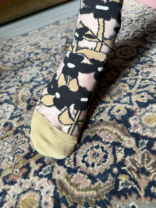Jacquard Mesh Socks Noir Bloom