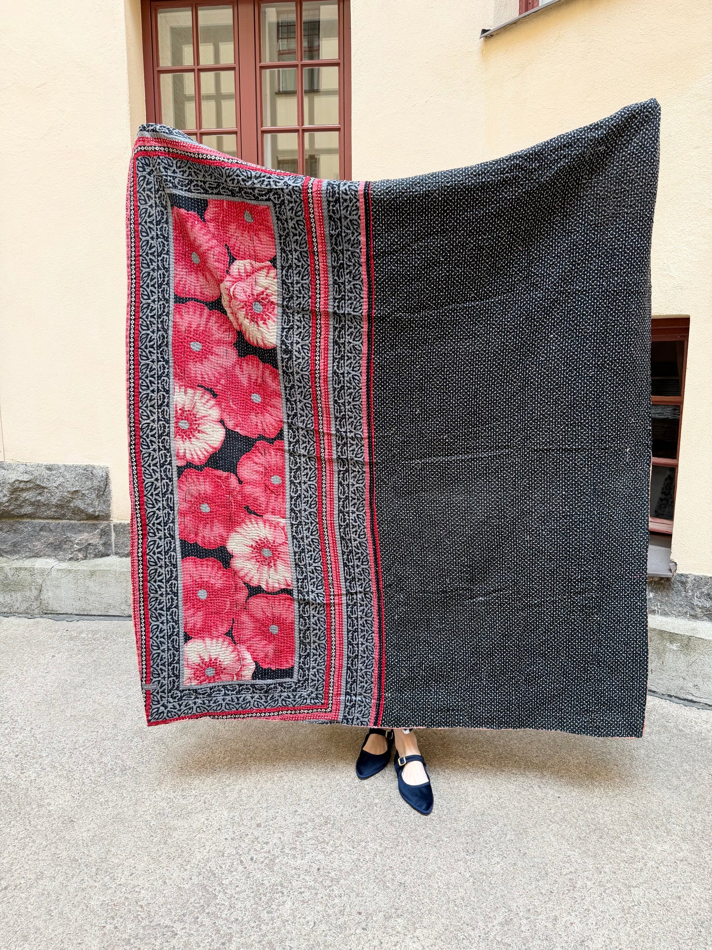 Kantha Quilt pink/navy/pale pink