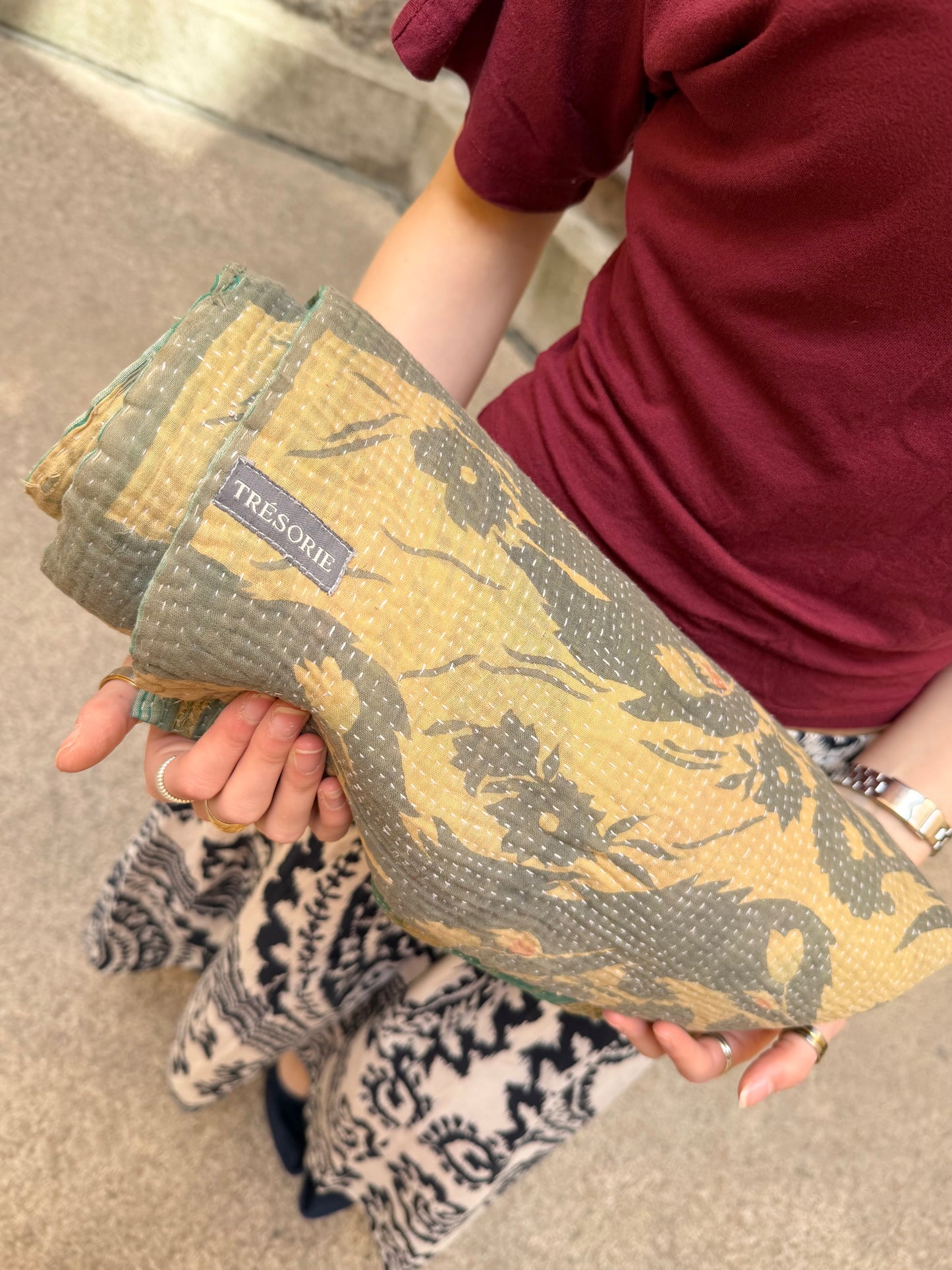 Kantha Quilt green / pink