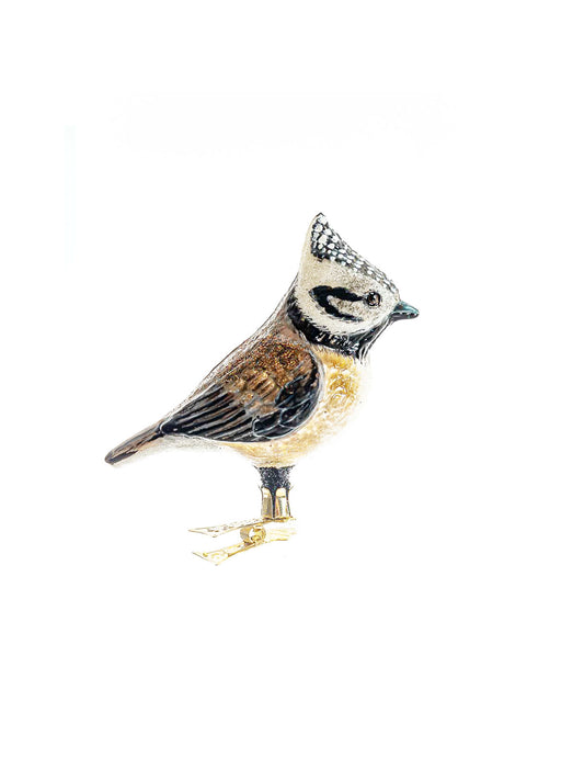 Crested Tit Bird Ornament with Clip