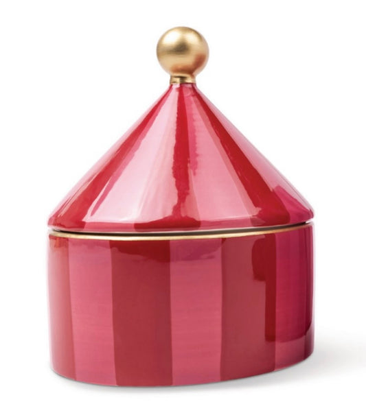 Ceramic Trinket Box Pink & Red Stripe
