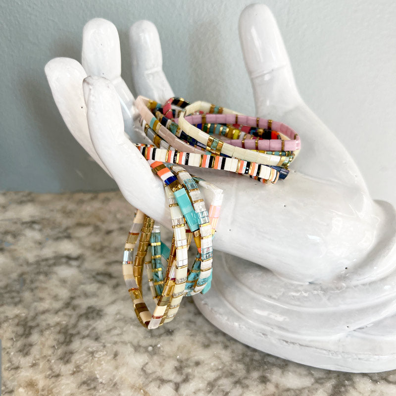 Glass tile bracelet white turquoise-blush-gold