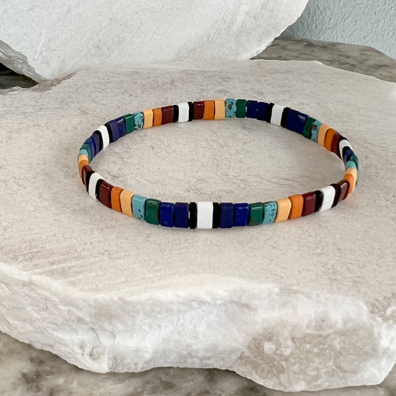 Glass tile bracelet dark multicolor