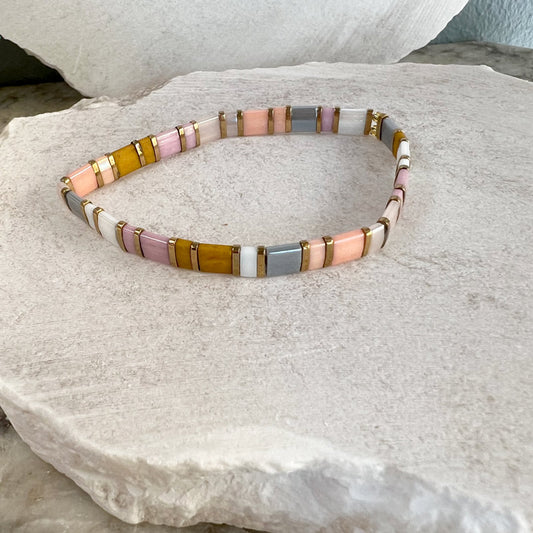 Glass tile bracelet pink-lilac-gold