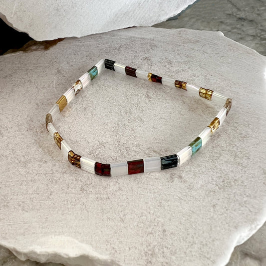 Glass tile bracelet selenite-copper