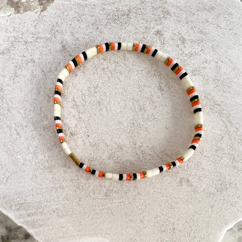 Glass tile bracelet white-orange-black