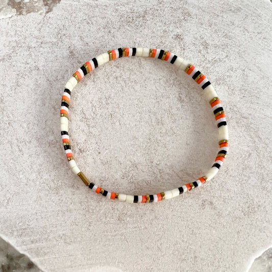 Glass tile bracelet white-orange-black