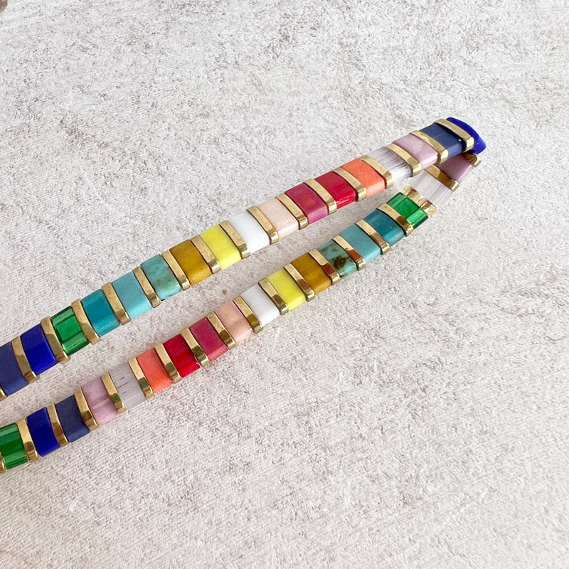 Glass tile bracelet multicolor rainbow - gold