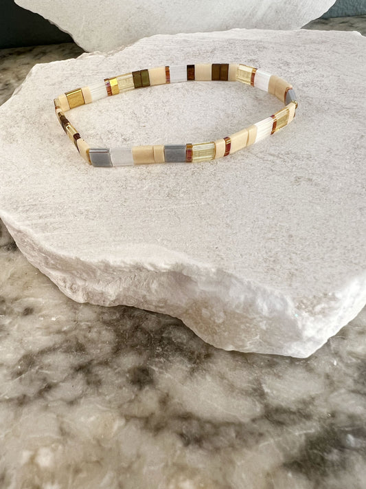 Glass tile bracelet beige