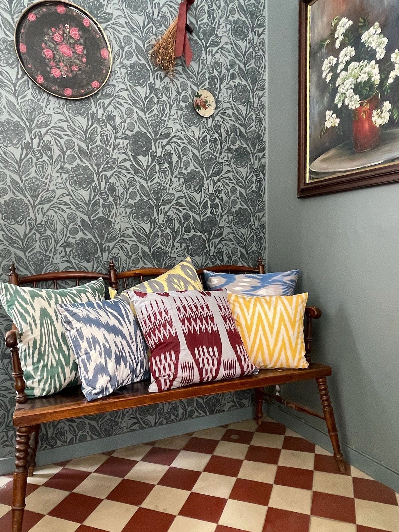 Ikat cushion cover green 50 x 50 cm